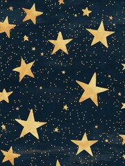 Golden stars twinkle on a deep blue canvas, forming a beautiful seamless pattern that evokes a magical night sky filled with wonder. Generative AI