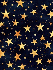 Fototapeta premium A captivating arrangement of golden stars twinkles against a rich navy background, creating a celestial vibe perfect for various creative projects. Generative AI