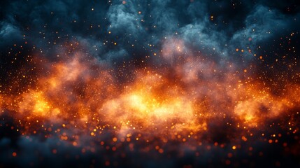 Fototapeta premium Smoke cloud from burnt wood fire. Dust of lights. Spooky dark magic haze. Panoramic view of the abstract fog.