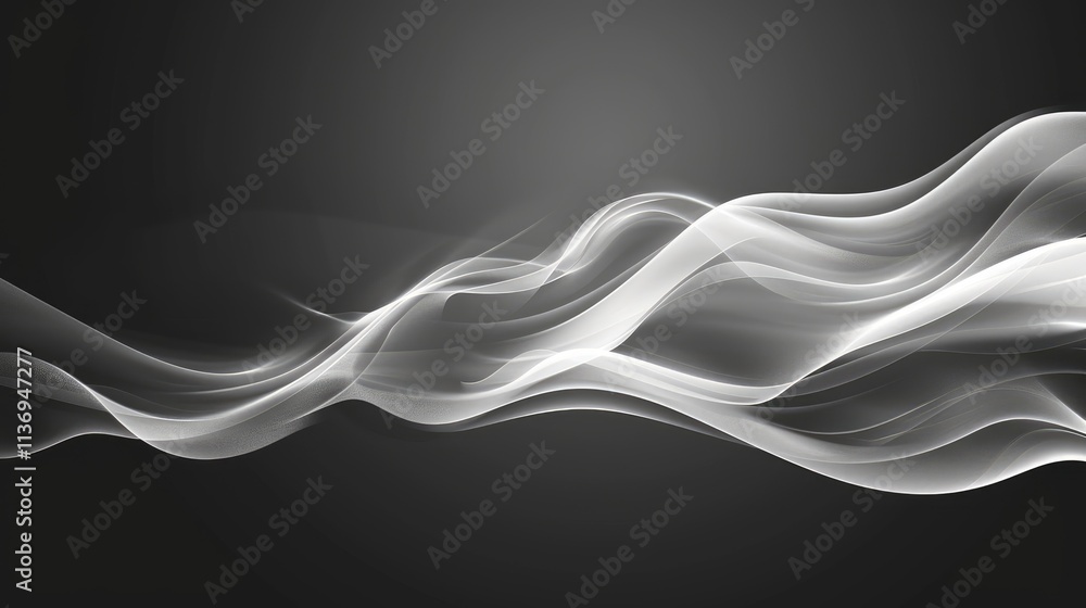 Poster abstract waves of light on a dark background, creating a smooth and elegant visual effect.