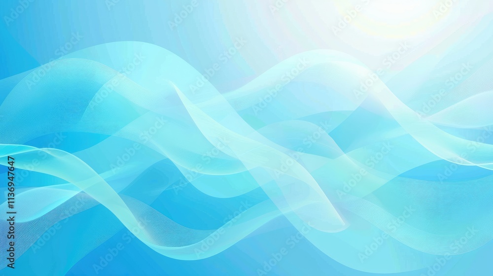Poster abstract blue waves with a soft gradient, creating a calm and serene atmosphere.