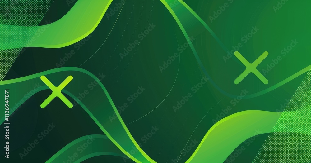 Poster Abstract green wave design with intersecting lines and shapes.