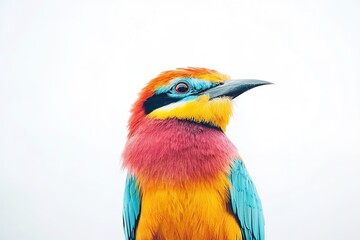 Fototapeta premium vibrant exotic bird sits in center of frame against stark white background