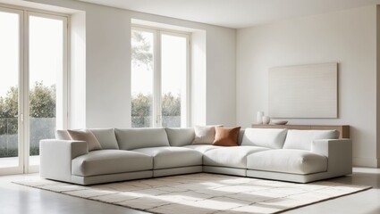 A serene and bright interior scene showcasing a stylish living room corner
