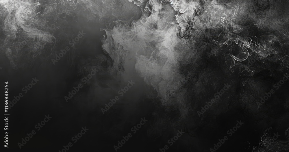 Poster a dark, smoky background with swirling patterns, creating a mysterious atmosphere.
