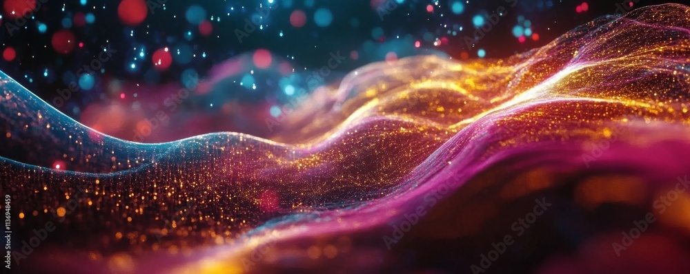 Poster digital data of wave particles and network connection