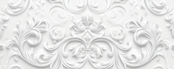 Elegant Light Ornate Pattern Wallpaper. White Ornamental Background.