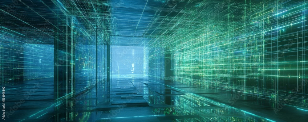 Poster futuristic network lines form a technical grid. blue and green connectivity concept.