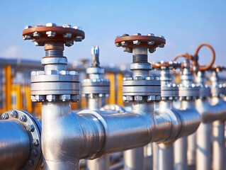 Industrial valves and piping system at a facility during daylight