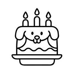 dog birthday cake icon, dog day line art, dog day icon - simple black line art icon of dog birthday cake, for dog day celebrations. dog day vector art.