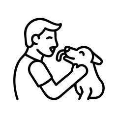 dog licking owner icon, dog day line art, dog day icon - simple black line art icon of dog licking owner, for dog day celebrations. dog day vector art.