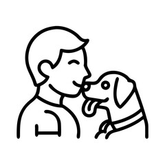 dog licking owner icon, dog day line art, dog day icon - simple black line art icon of dog licking owner, for dog day celebrations. dog day vector art.