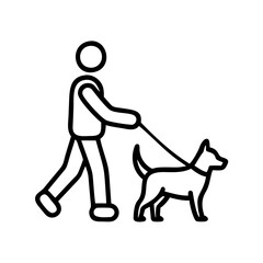 dog walker icon, dog day line art, dog day icon - simple black line art icon of dog walker, for dog day celebrations. dog day vector art.