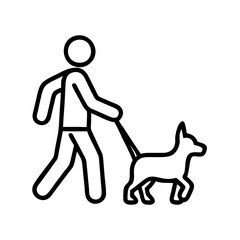 dog walker icon, dog day line art, dog day icon - simple black line art icon of dog walker, for dog day celebrations. dog day vector art.