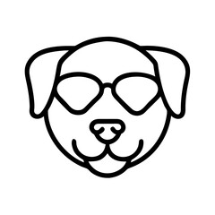 dog wearing sunglasses icon, dog day line art, dog day icon - simple black line art icon of dog wearing sunglasses, for dog day celebrations. dog day vector art.
