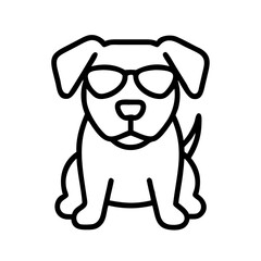 dog wearing sunglasses icon, dog day line art, dog day icon - simple black line art icon of dog wearing sunglasses, for dog day celebrations. dog day vector art.