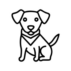 dog with a bandana icon, dog day line art, dog day icon - simple black line art icon of dog with a bandana, for dog day celebrations. dog day vector art.
