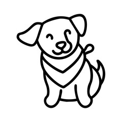 dog with a bandana icon, dog day line art, dog day icon - simple black line art icon of dog with a bandana, for dog day celebrations. dog day vector art.