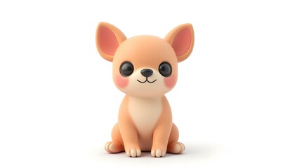 Obraz premium 3D render of a small chihuahua dog icon sitting confidently, isolated on a bright white background, highlighting its large ears and tiny stature create with ai