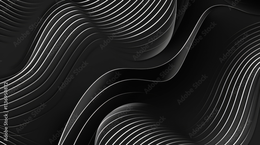 Aufkleber abstract black and white wavy lines creating a modern, dynamic texture.
