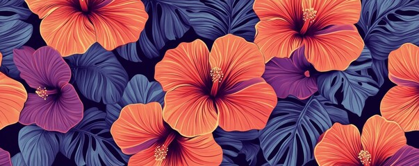 Obraz premium Hibiscus seamless pattern.
