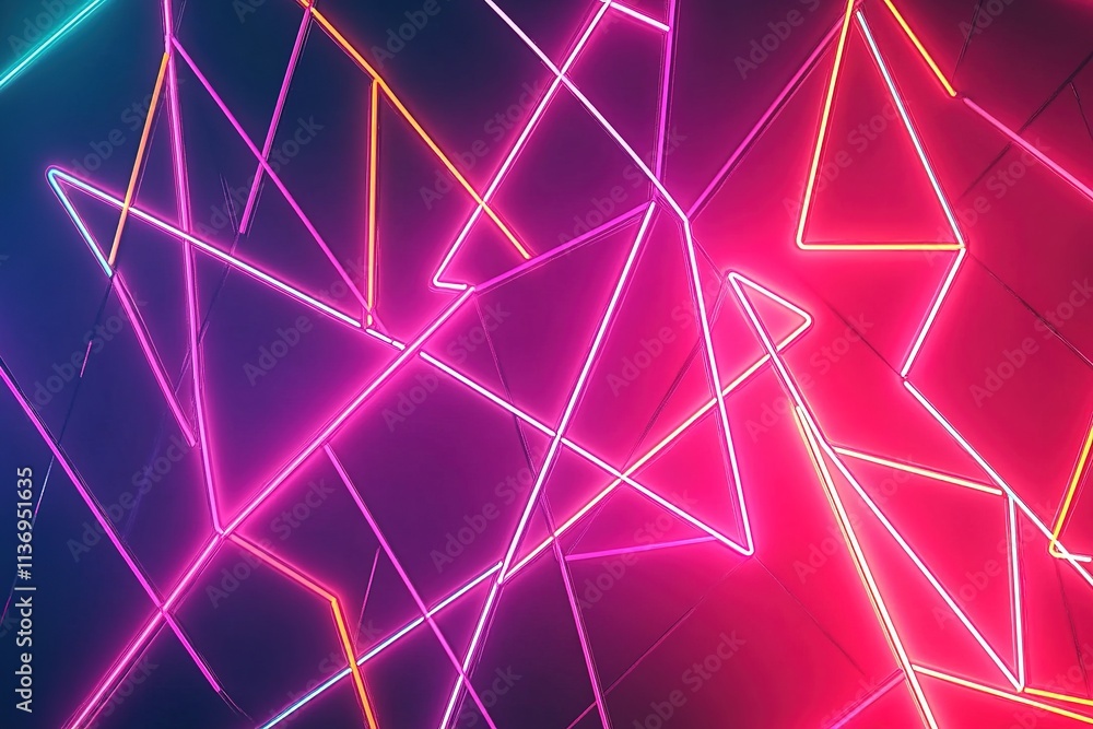Poster vibrant interplay of jagged neon lines over dark gradient background creating electrifying and high-