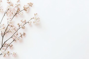 A cherry blossom branch stands out against a muted white backdrop, symbolizing love and new beginnings, making it perfect for Valentines Day celebrations and expressions of affection