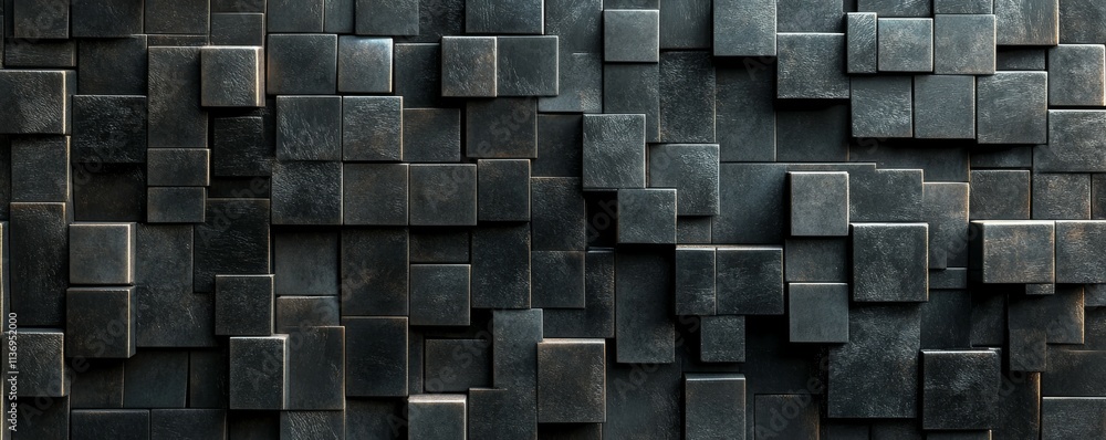 Poster futuristic, semigloss mosaic tiles arranged in the shape of a wall. hexagonal, bricks stacked to cre