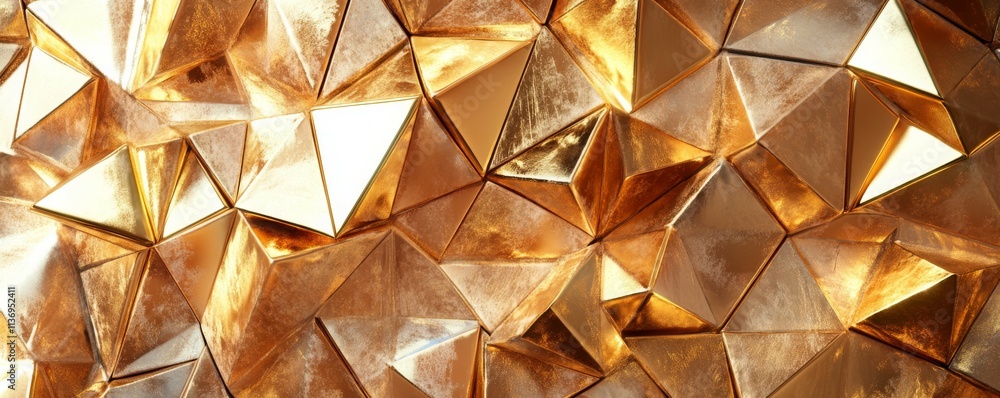 Aufkleber glossy, gold mosaic tiles arranged in the shape of a wall. 3d, luxurious, bullion stacked to create 