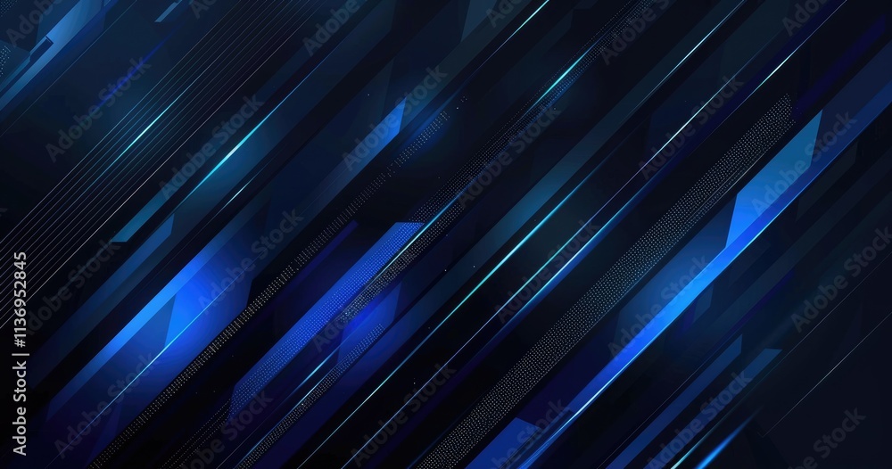 Poster abstract blue and black geometric design with sharp angles and gradients.