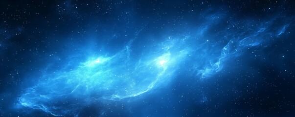 Magical Sky with Aurora and Stars. Blue Northern Lights Background with copy-space.