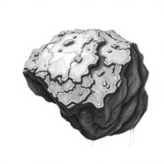 Pencil sketch, volcanic rock, white background, drawing