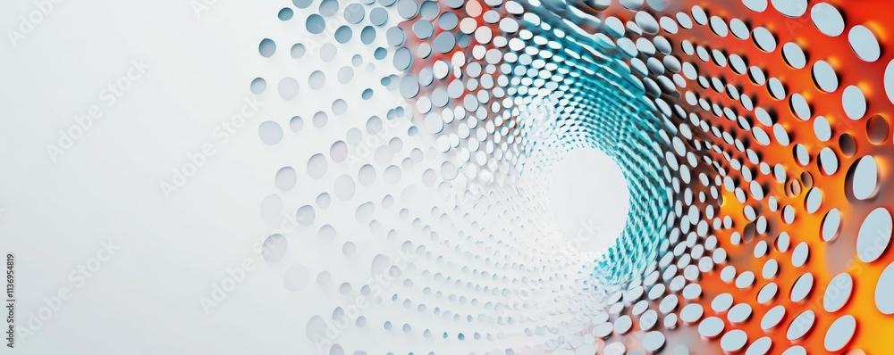 Poster multicolored round mesh with space for text or branding on a light gray background. technology backg