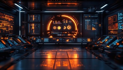 A futuristic control center where glowing holographic graphs display costefficient server solutions, cinematic shadows