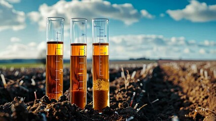 Test tubes with soil samples in nature. Selective focus. Nature.