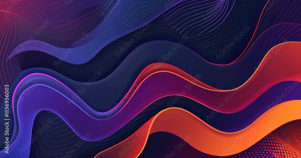 Poster abstract wavy lines in vibrant colors create a dynamic visual texture.