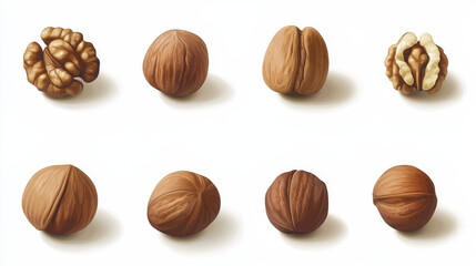  "Nutty Goodness: Set of Delicious Walnuts on a White Background"

