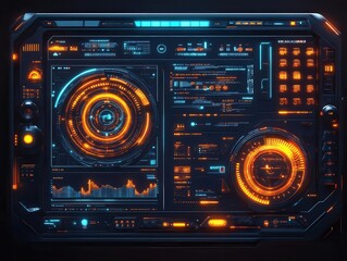Fototapeta premium A symbolic glowing dashboard overlay representing efficient resource allocation in virtualization, dramatic composition