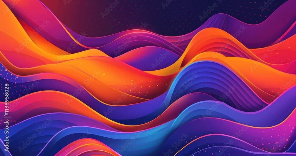Poster a vibrant abstract wave pattern with flowing colors and smooth gradients.