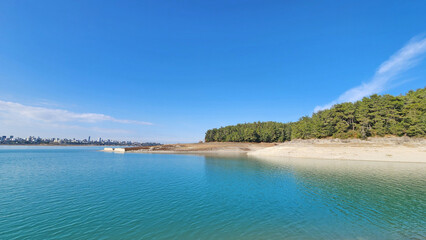 A coast of the Seyhan Dam Lake in Adana province in Turkey in December