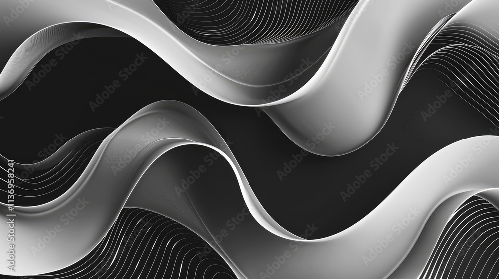 Poster abstract monochrome waves create a dynamic, flowing pattern with depth and movement.