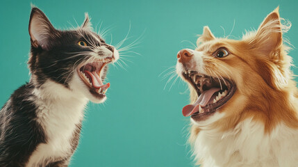 funny couple with a cat and a dog