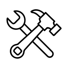 hammer and wrench crossed icon, labor Day line art, labor day icon - simple black line art icon of hammer and wrench crossed, symbolizing labor day celebrations. labor day vector art.