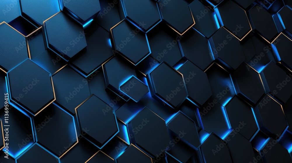 Poster a textured hexagonal pattern with blue lighting, creating a modern, digital aesthetic.
