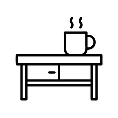 coffee mug on desk icon, labor Day line art, labor day icon - simple black line art icon of coffee mug on desk, symbolizing labor day celebrations. labor day vector art.