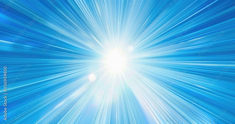 Poster a radiant burst of light with blue rays emanating outward, creating a dynamic visual effect.