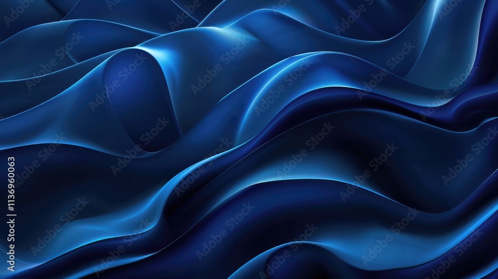 Poster abstract waves of blue fabric creating a smooth, flowing texture.