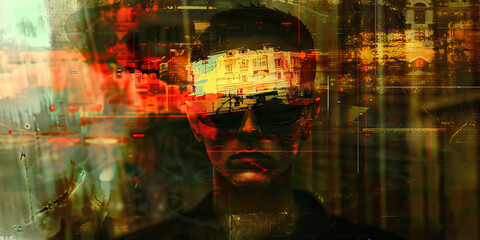 Abstract Portrait with Urban and Digital Overlays