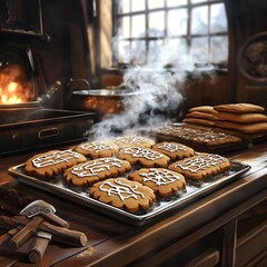 Charming Magical Bakery with Trays of Gingerbread Treats