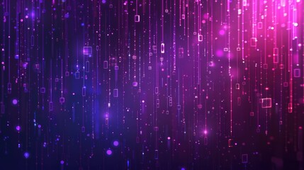 A vibrant abstract background with vertical lines and glowing dots in purple and pink hues.